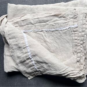 Pottery Barn QUEEN Belgian Flax Linen Flat Top Sheet Natural Tan Breathable